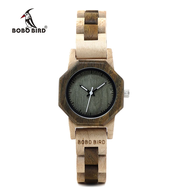 BOBO BIRD WM25M26 Duotone деревянные кварцевые часы для женщин Креативный дизайн восьмиугольник Изысканные часы Подарочная коробка OEM