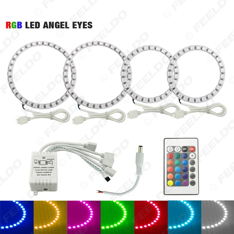 FEELDO 2x100мм 2x80мм автомобильный RGB многоцветный LED Ангельские Глазки Halo Ring комплект