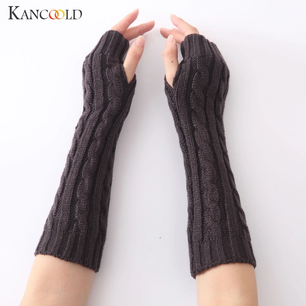 Женские зимние перчатки kancoold, одноцветные, теплые, вязанные, длинные, без пальцев, варежки, твист, новые, женские перчатки 2018NOV28