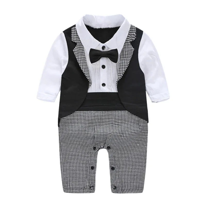 Baby Rompers Suit Cotton Boy Clothes Long Sleeve Bow Tie Bebe Newborn Jumpsuits Toddler Boys Costume 0-18M |