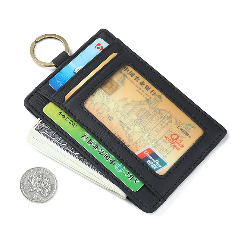 GUBINTU RFID Для мужчин ID кредитных карт с кольцом для ключей из натуральной кожи