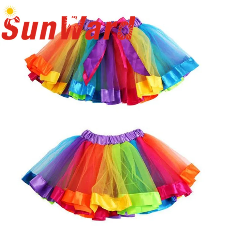 Детская юбка американка для девочек Радужная с бантом пачка танцев Les enfants Jupe La falda