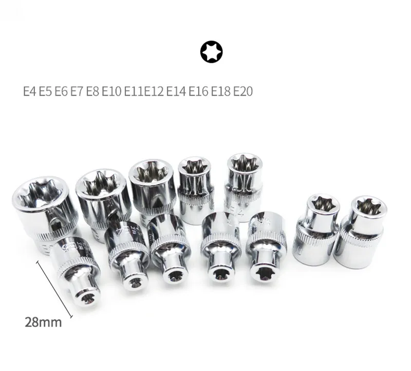 34 шт. Torx Бит звезды гнездо набор женский E torx Безопасности биты 3/8 диск Бит гнездо гаечный ключ набор ремонт автомобиля хром ванадиевой CRV