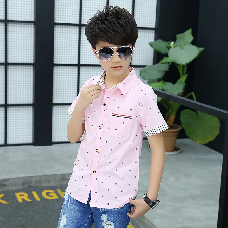 Летние рубашки с короткими рукавами для мальчиков повседневные Camisa Masculina