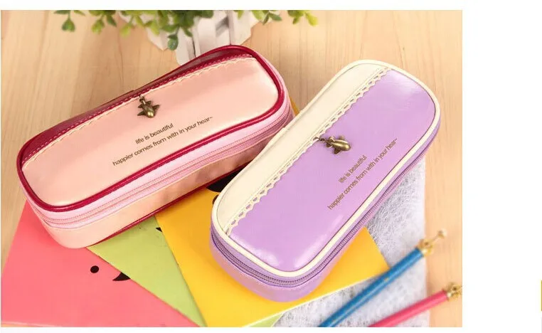 Красивый школьный пенчехол большой емкости из искусственной кожи пенал для