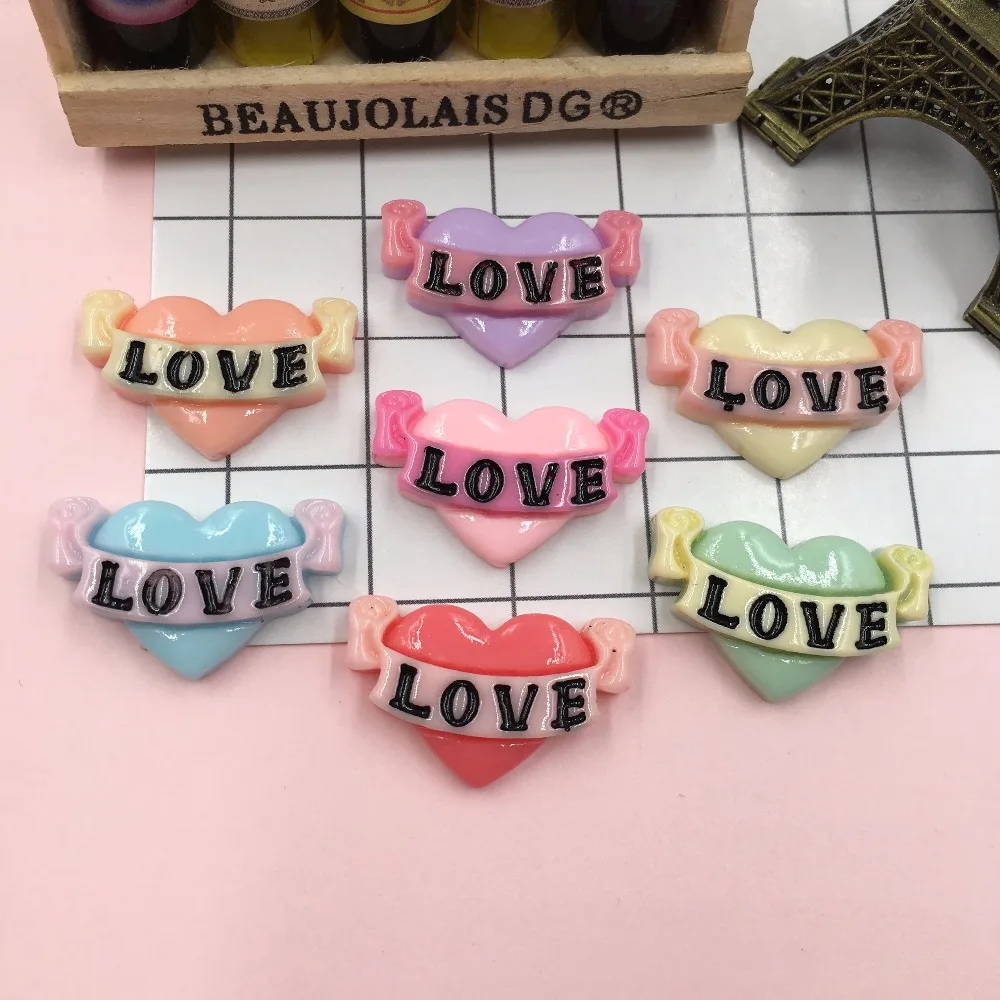 5 шт./лот Смешанные Цвета Смола милое любящее сердце плоский задний Кабошон для