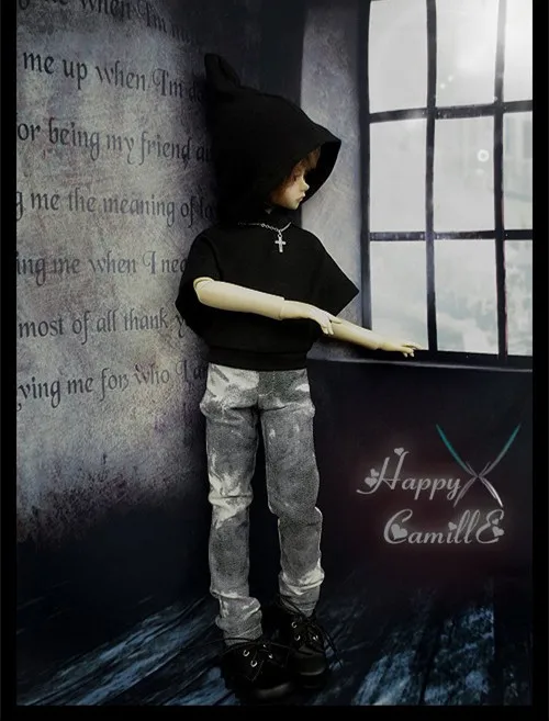 Крутая черная рубашка с рукавом летучая мышь + ожерелье для BJD 1/4 MSD 1/3 SD17 Одежда