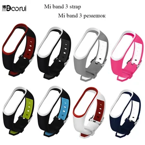 Ремешок BOORUI mi band 3, двойной цветной ремешок correa mi band 3, силиконовый ремешок для xiaomi mi 3, умный ремешок с пряжкой