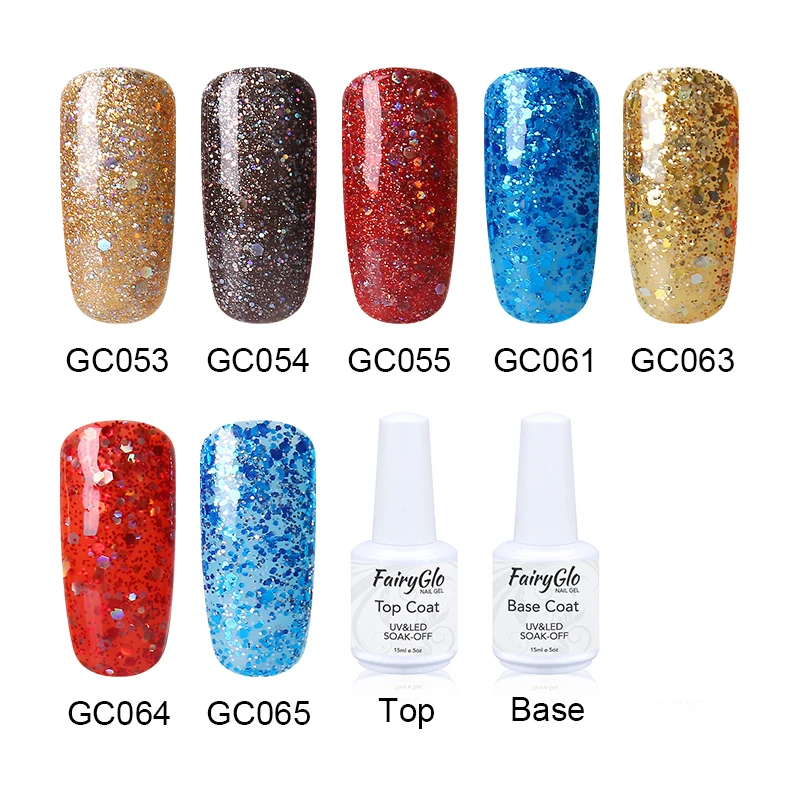 FairyGlo 15 мл Блестящий Блеск 27 цветов УФ гель лак для ногтей Топ основа праймер Полупостоянный Гибридный лак краска гель лак