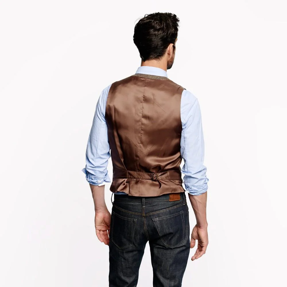 Винтажный коричневый твидовый жилет для свадьбы в рустикальном стиле сделанный