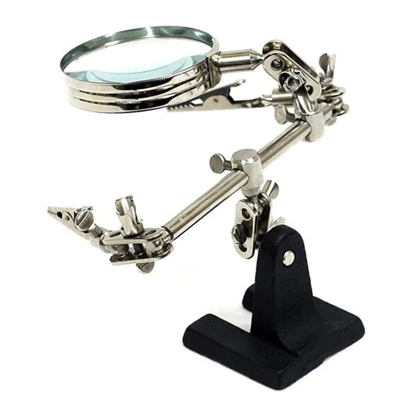 Помощь ручной лупы металлическое основание Стекло линзы 2 зажимы &quotкрокодил&quot