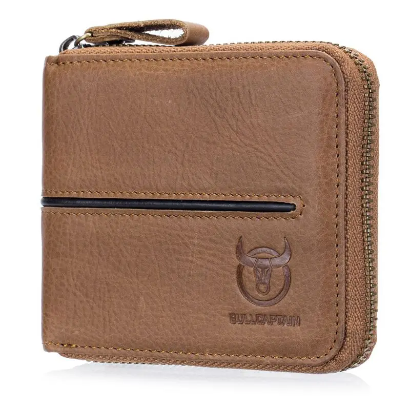 Yellow Brown BULLCAPTAIN для отдыха из натуральной кожи мужские кошельки Кредитная и визитная карточка держатели на молнии из воловьей кожи кошелек - Цвет: Yellow Brown