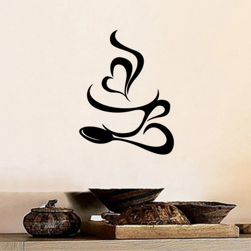 

A cup of coffee Sticker Restaurant Kitchen Removable Vinyl Wall Stickers DIY Home Decor Waterproof Wallpaper JG1559