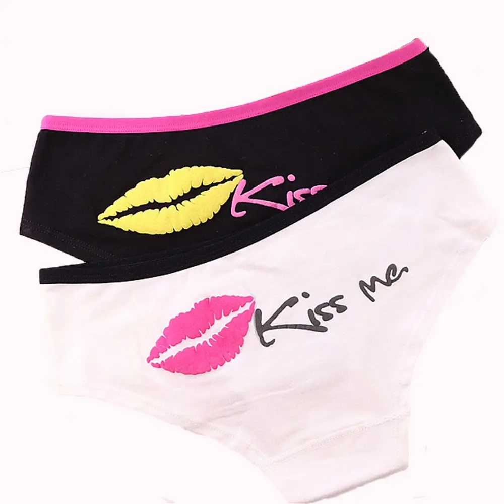 1 шт. женские модные сексуальные хлопковые трусики с принтом губ Kiss Me низкой
