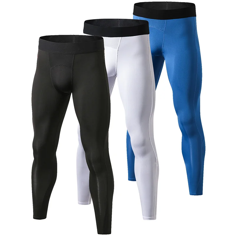 black white blue YEL местная 3 шт. компрессионные штаны для спортзала бодибилдинг спортивные брюки фитнес облегающие спортивные Леггинсы для бега мужские брюки - Цвет: black white blue