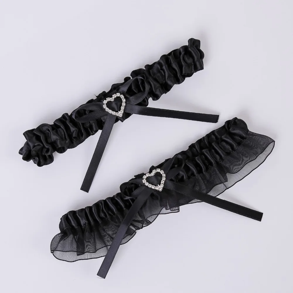 Черные Подвязки для невесты 2 шт./компл. атласные подвязки в форме сердца женские