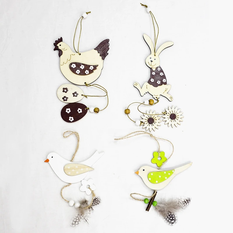 Hanging Easter Pendant Craft Decor Spring Party Home Rabbit Butterfly Eggs Flower Wooden Ornaments for | Дом и сад