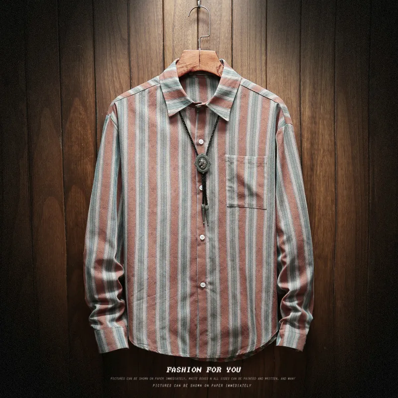 Autumn 2018 hot style trend men loose stripes with long sleeves shirt red brick walls | Мужская одежда