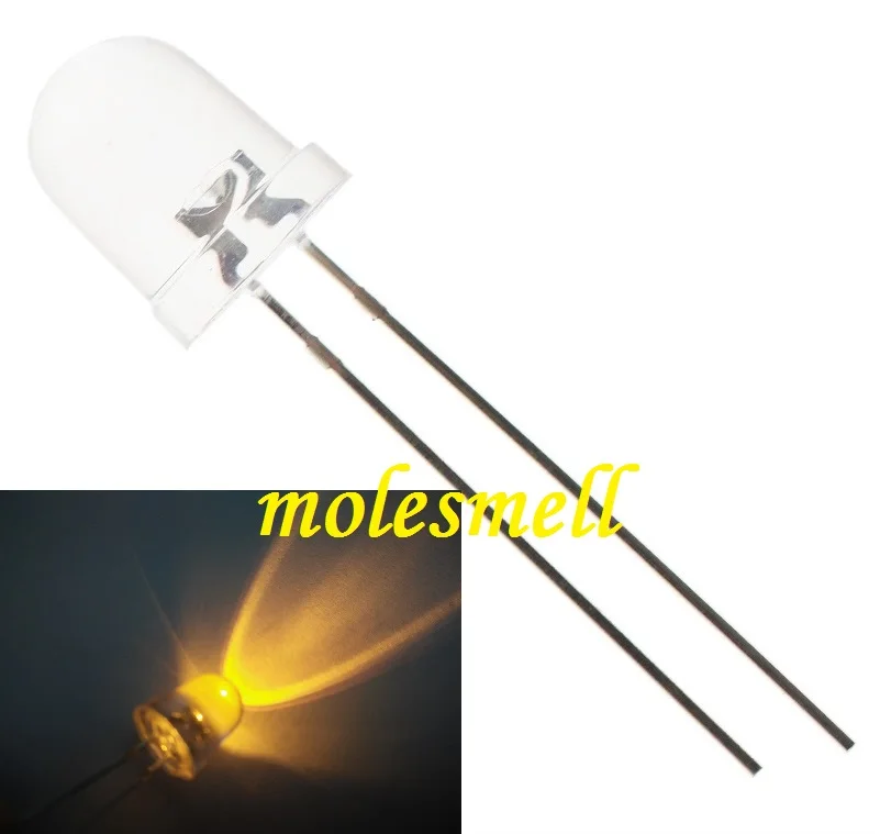 100 шт. 8 мм Круглый прозрачный желтый светодиодный светильник ультра яркий s