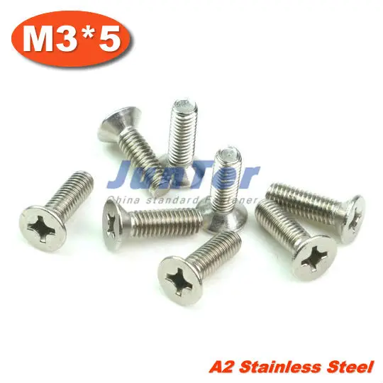 

1000pcs/lot DIN965 M3*5 Stainless Steel A2 Machine Phillips Flat Head (Cross recessed countersunk head screws) Screw