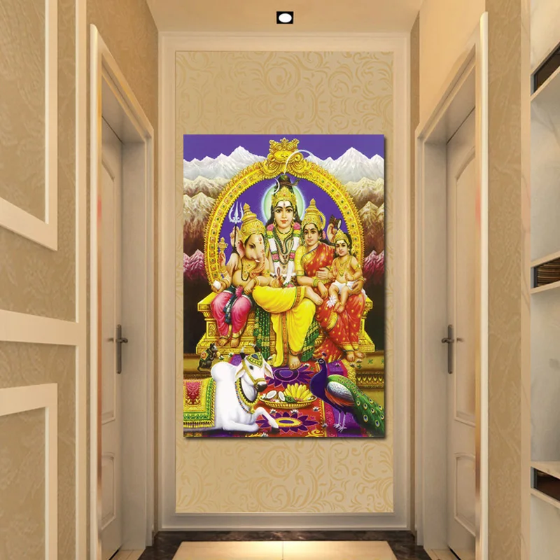Shiva Parvati Ganesha индийское искусство Индийский Бог рисунок Холст Картина религиозный