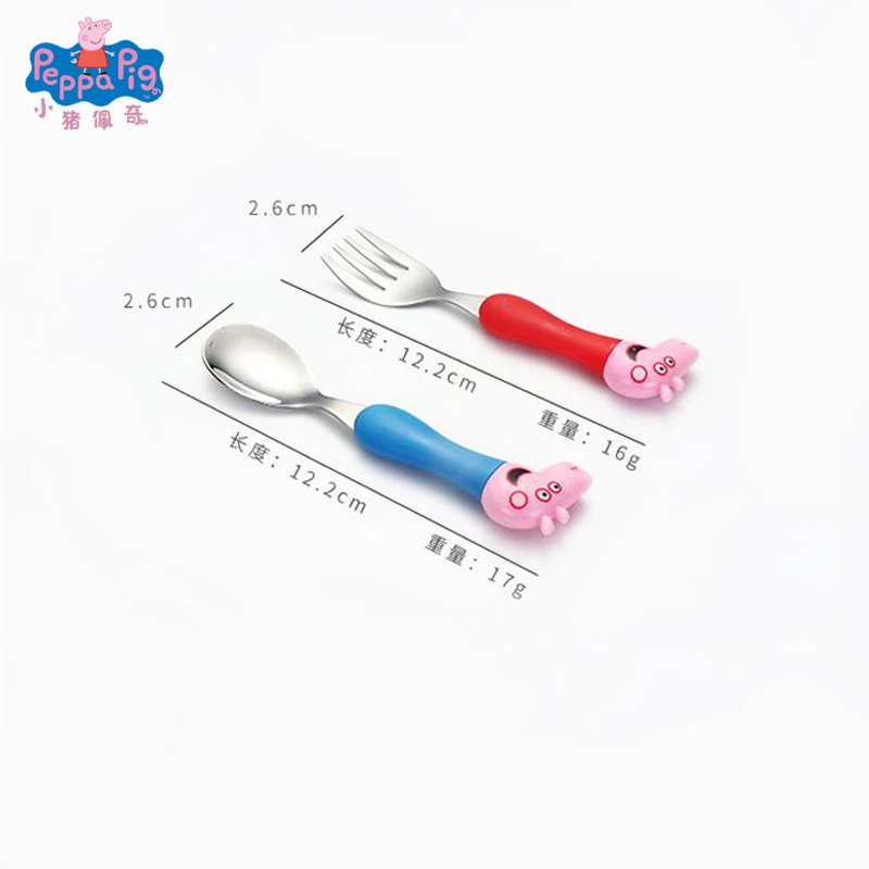 2 Pcs Фигурки Свинки Пеппы, столовая посуда, ложка, вилка, ложка для супа, набор, Обучающие, едят, обедают, стейк, Джордж, Свинка Пеппа, вечерние игрушки - Цвет: 2 Pcs