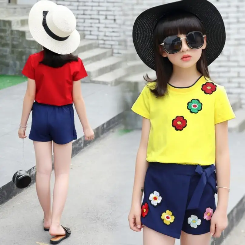 Летняя одежда для маленьких девочек детская футболка + шорты комплекты детской