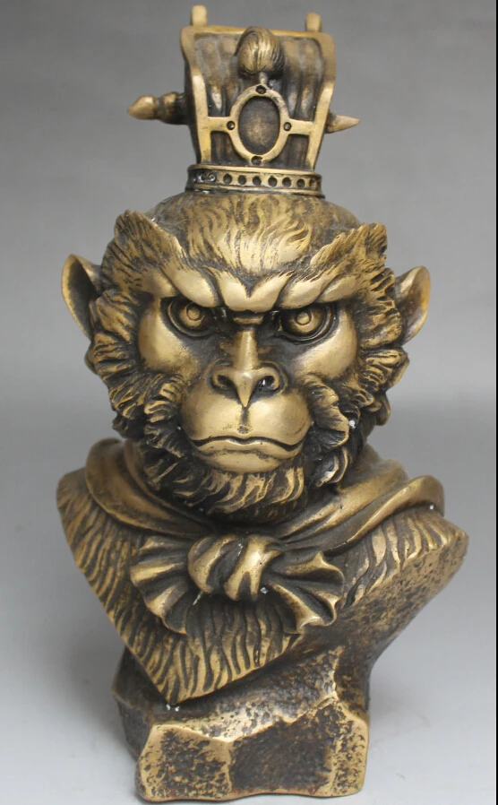 Китайский Миф Бронзовый красивый Sun Wukong Обезьяна Король голова бюст Статуя