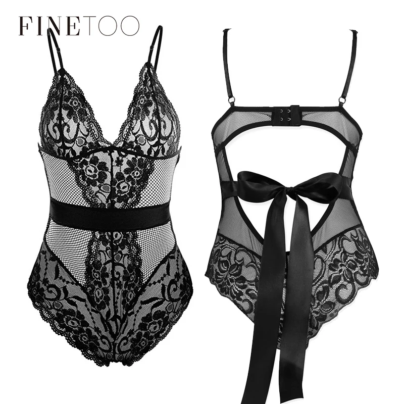 FINETOO сексуальное эротическое нижнее белье с бантиком кружевное Женское боди