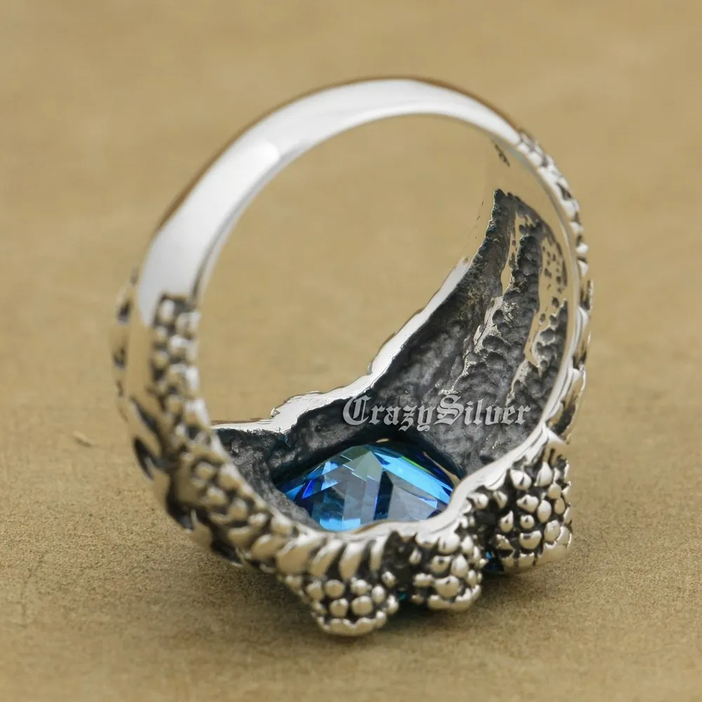 Кольцо мужское с голубым кубическим цирконием когтями дракона 8T102 размер США от 7