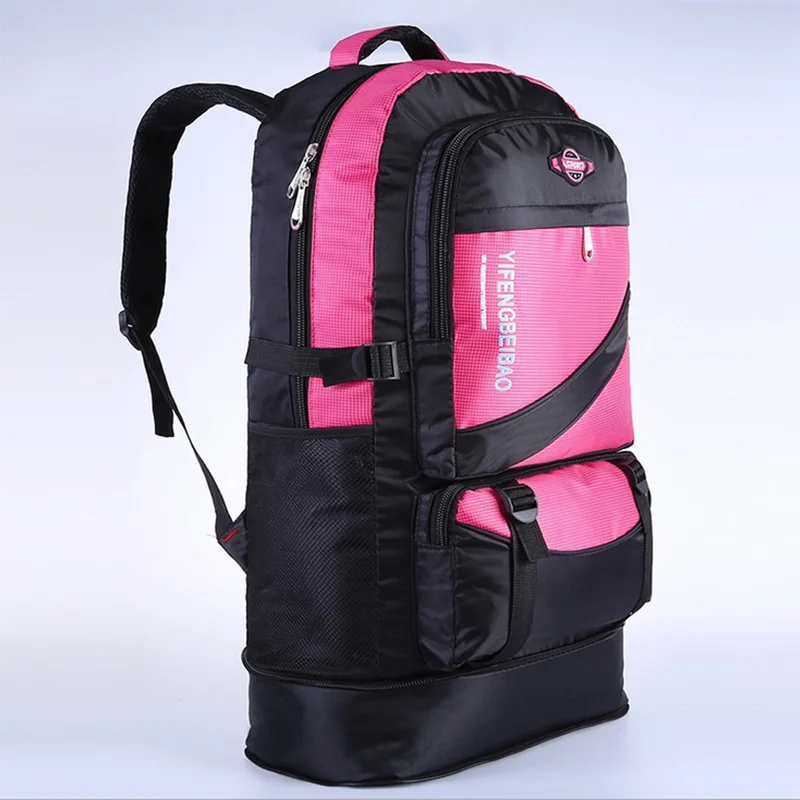 Rose red Senkeystyle, большой объем, 60 л, регулируемый водонепроницаемый нейлоновый женский и мужской рюкзак для путешествий, Подростковая сумка для ноутбука, Студенческая школьная сумка - Цвет: Rose red