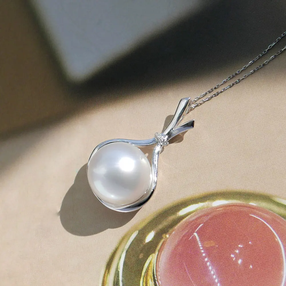 AAA 13-14mm White Real South Sea Cultured Pearl Diamond Pendant 18k Gold | Украшения и аксессуары