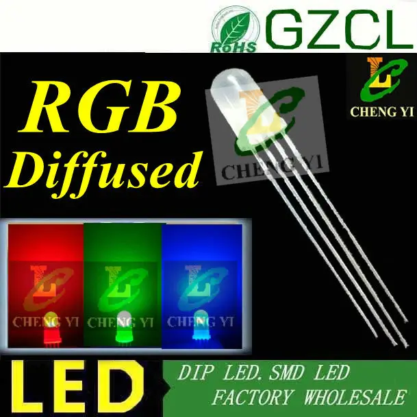 1000 шт. Бесплатная доставка Высокое качество 5 мм диффузный светодиод RGB 4