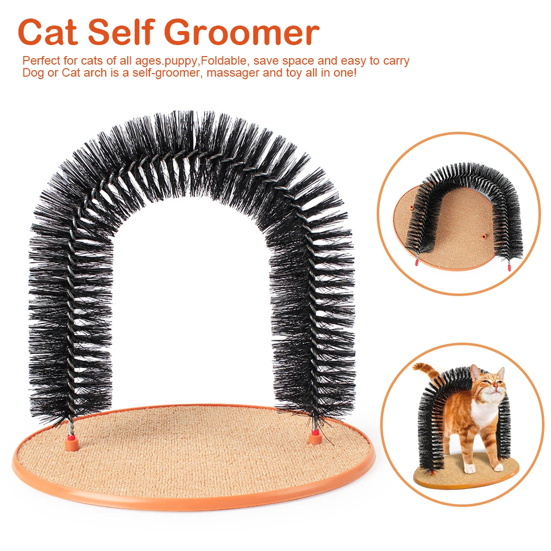 

Arch Door Cat Massage Toy Brush Scratcher For Pets Scratching Devices Cat Self Groomer With Round Fleece Base