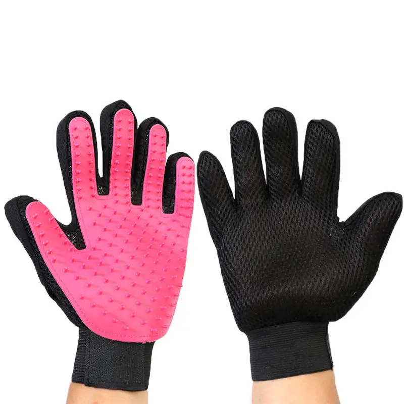 Pink 1 Перчатка с пятью пальцами для ухода за домашними животными, для удаления шерсти собак и кошек, рукавица для правой руки, щетка для ванны для домашних животных, мягкая Массажная щетка для удаления волос, перчатка для собак - Цвет: Pink 1