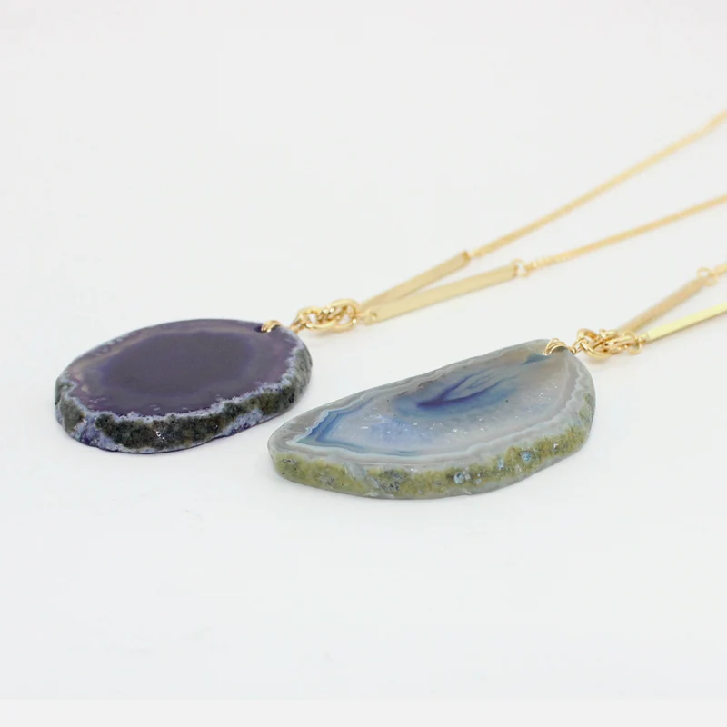 Кулон женские золотые Цвет цепи натурального камня украшения Druzy Geode ожерелья для
