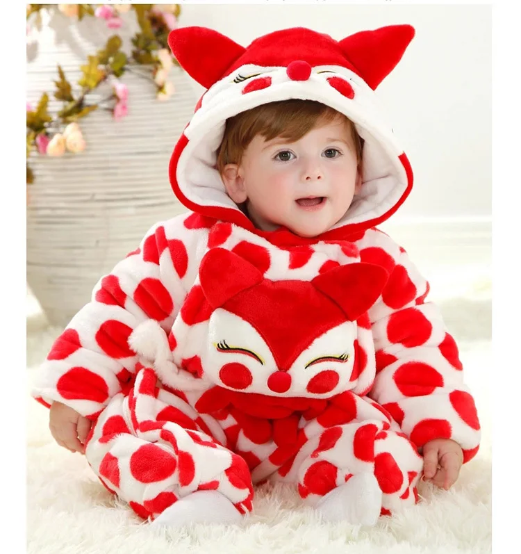 

Cute fox character cartoon pattern baby hooded rompers clothes