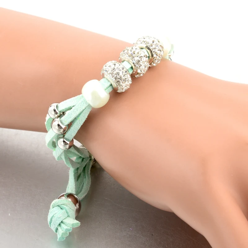 Женские браслеты цепочки Szelam зеленые шармы из муранского бисера с эластичным