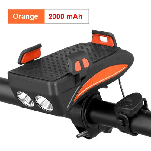 Set 1 Orange 2000mAh Велосипедный светильник NEWBOLER с подзарядкой от USB, флэш-светильник, держатель для телефона, велосипедный светильник высокого качества 2000/4000 мАч, внешний аккумулятор, велосипедный рожок, светодиодный светильник - Цвет: Set 1 Orange 2000mAh