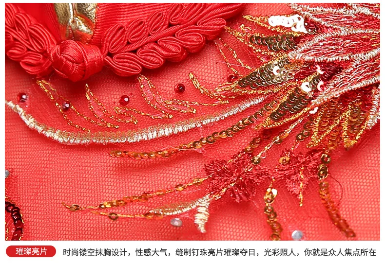 Традиционное китайское платье Чонсам для невесты, Qipao, с вышивкой, красное, Русалка, свадебные платья, стиль Chinois Femme, восточные платья