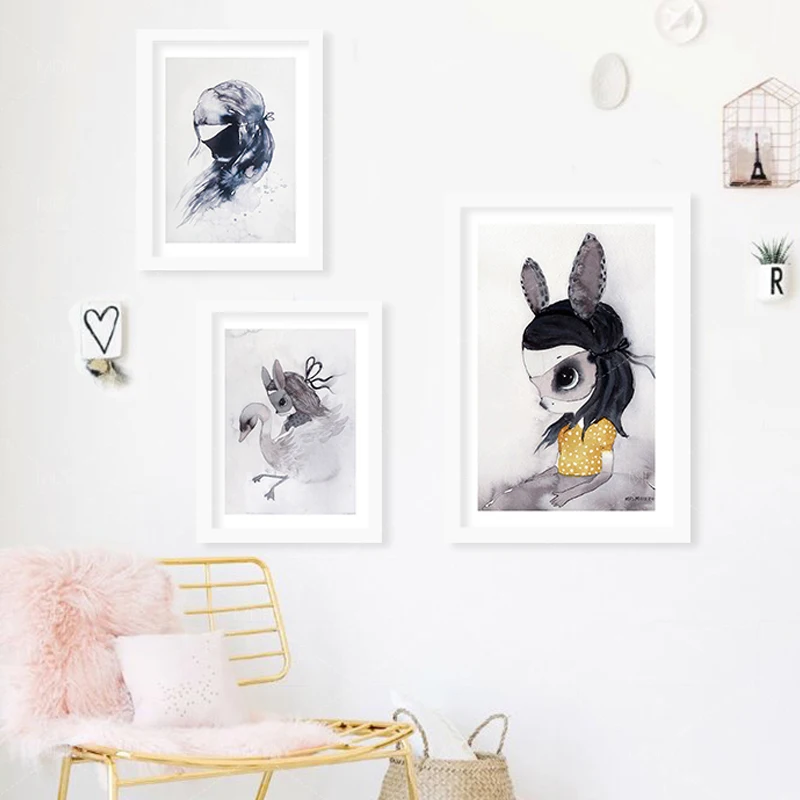 

Canvas Painting rabbit girl Posters decorative wall painting Canvas Art Print Wall Pictures Home Decoration posters