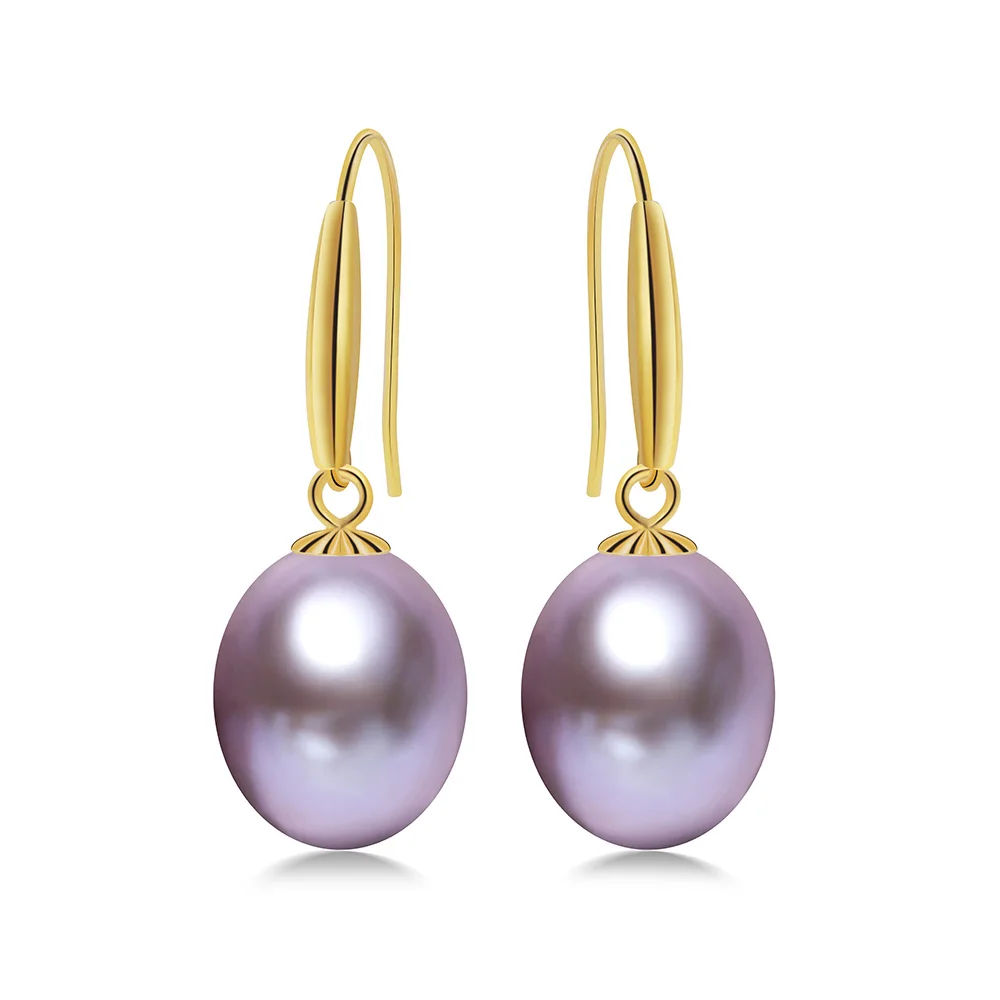 purple pearl Роскошные настоящие 18 К золотые ювелирные изделия для женщин, высокое качество, желтое золото, серьги с большим натуральным пресноводным жемчугом, висячие серьги Lindo - Цвет камня: purple pearl