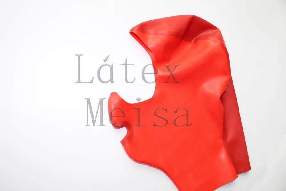 

No zip adult's latex hood mask open eyes and mouth in red color with 100% handmade