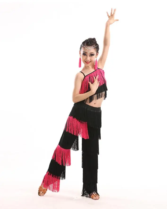 Latin Dance Dresses For Sale Ballroom Plus Size Fringe Tassel Dress Pants Sequin Fringe Salsa Samba Costume Kids Girls