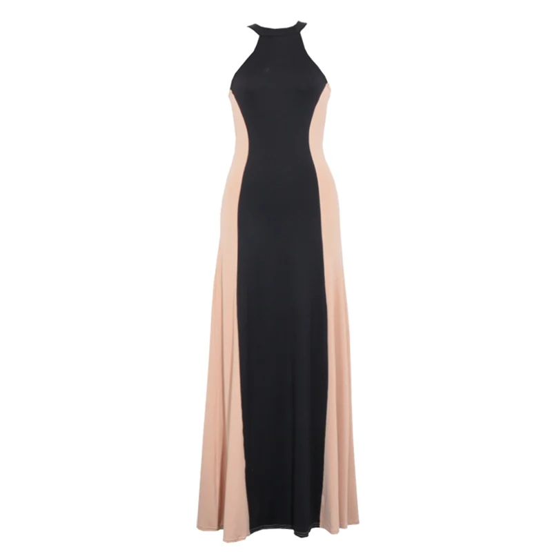 

PERHAPS U Black Khaki Patchwork Sleeveless Halter A Line Sexy Maxi Long Dress D0712