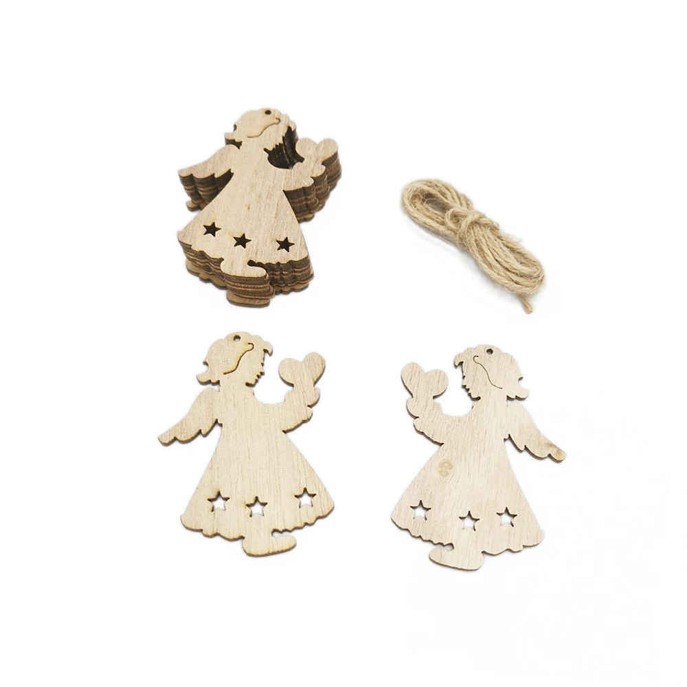 10pcs Unfinished Wooden Angel Christmas Ornaments Blank Xmas Tree Hanging Wood Slices for Kids DIY Art Crafts Festive Decoration