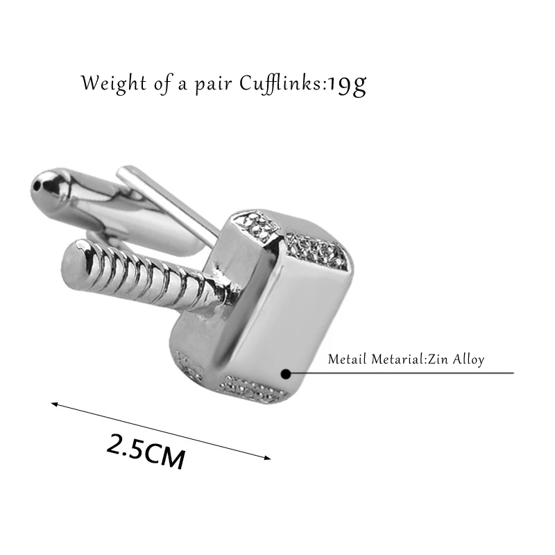 Trendy Metal Hammer Luxury Men Shirts Cuff Links Button Comics Superhero Cufflinks Shirt Cufflink for Men's Gifts Jewelry 1 Pair |