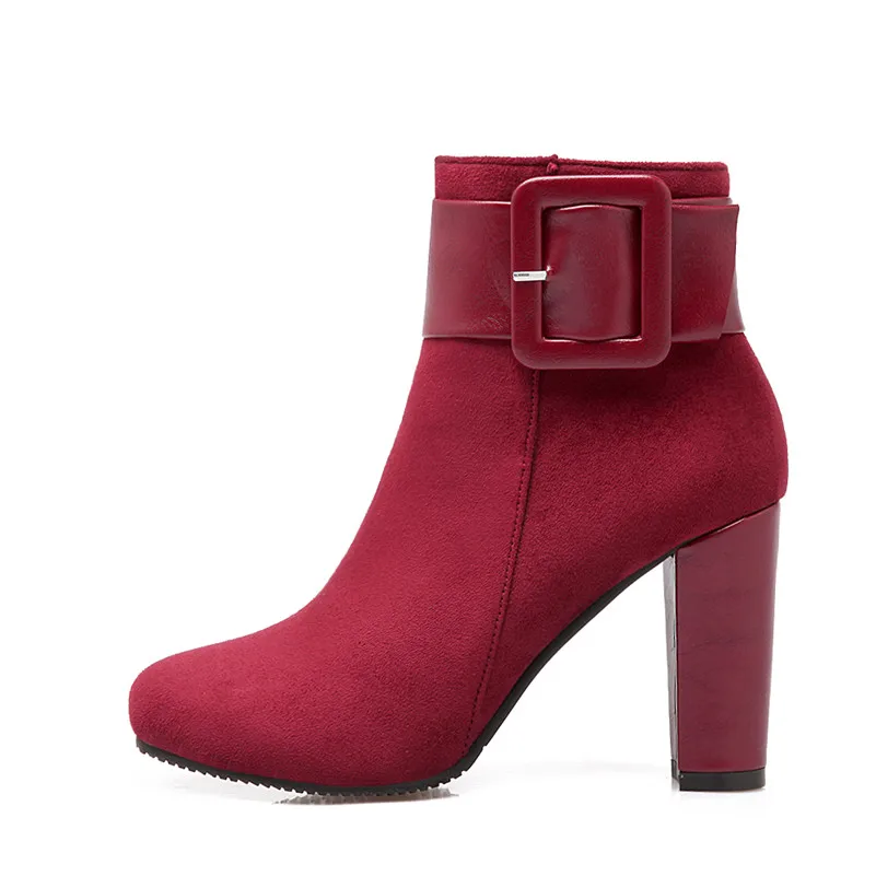 Meotina Autumn Ankle Boots Women Buckle Thick High Heels Short Zipper Square Toe Shoes Ladies Winter Green Big Size 33-43 | Обувь