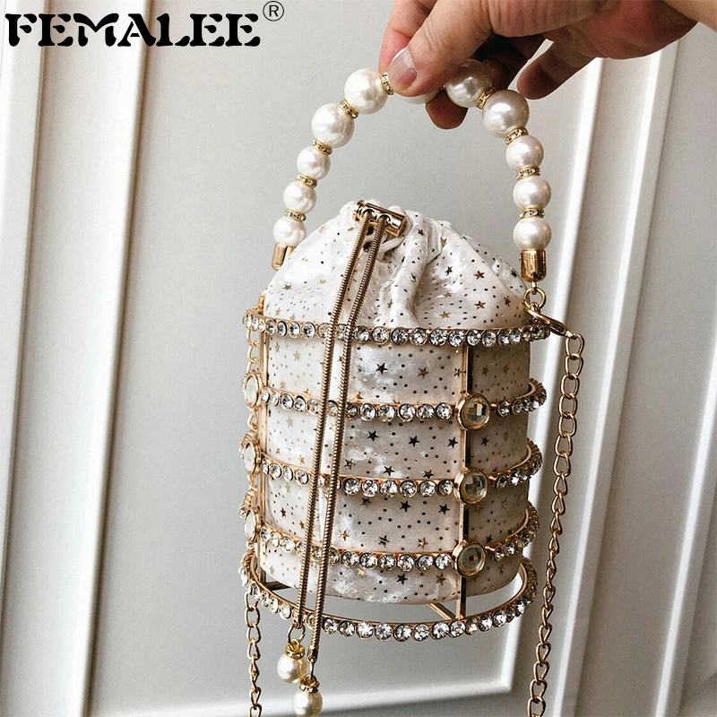 Женская вечерняя мини сумка клатч с жемчугом и бриллиантами|Сумки ручками| |