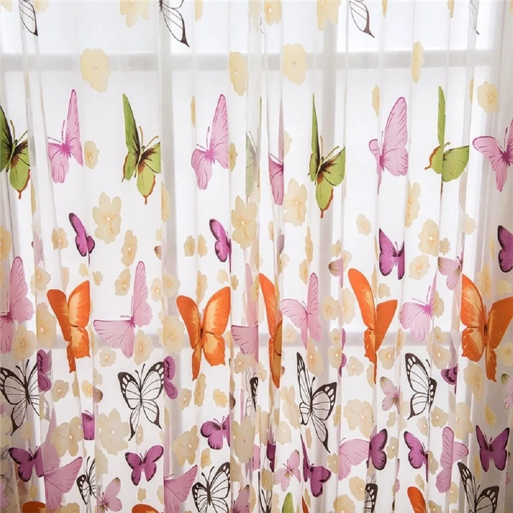 Цветок бабочка вуаль чистая шторы Sheer окна двери делитель Панель Большой печати